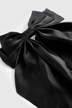 Barrette à cheveux large en satin avec nœud noir