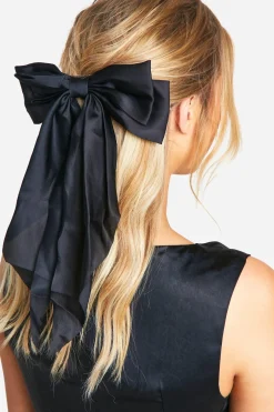 Barrette à cheveux large en satin avec nœud noir