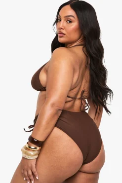 boohoo Bas de bikini froncé à taille haute Plus<Femme Looks Chocolat|Tenues De Plage