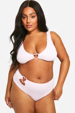 boohoo Bas de bikini grande taille avec finition crinkle et détails en forme de cœur<Femme Maillots De Bain|Tenues De Plage