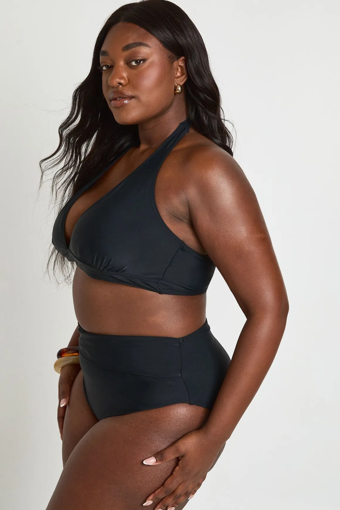 Bas De Bikini Grande Taille Taille Haute Effet Ventre Plat Avec Détail Cache-cœur