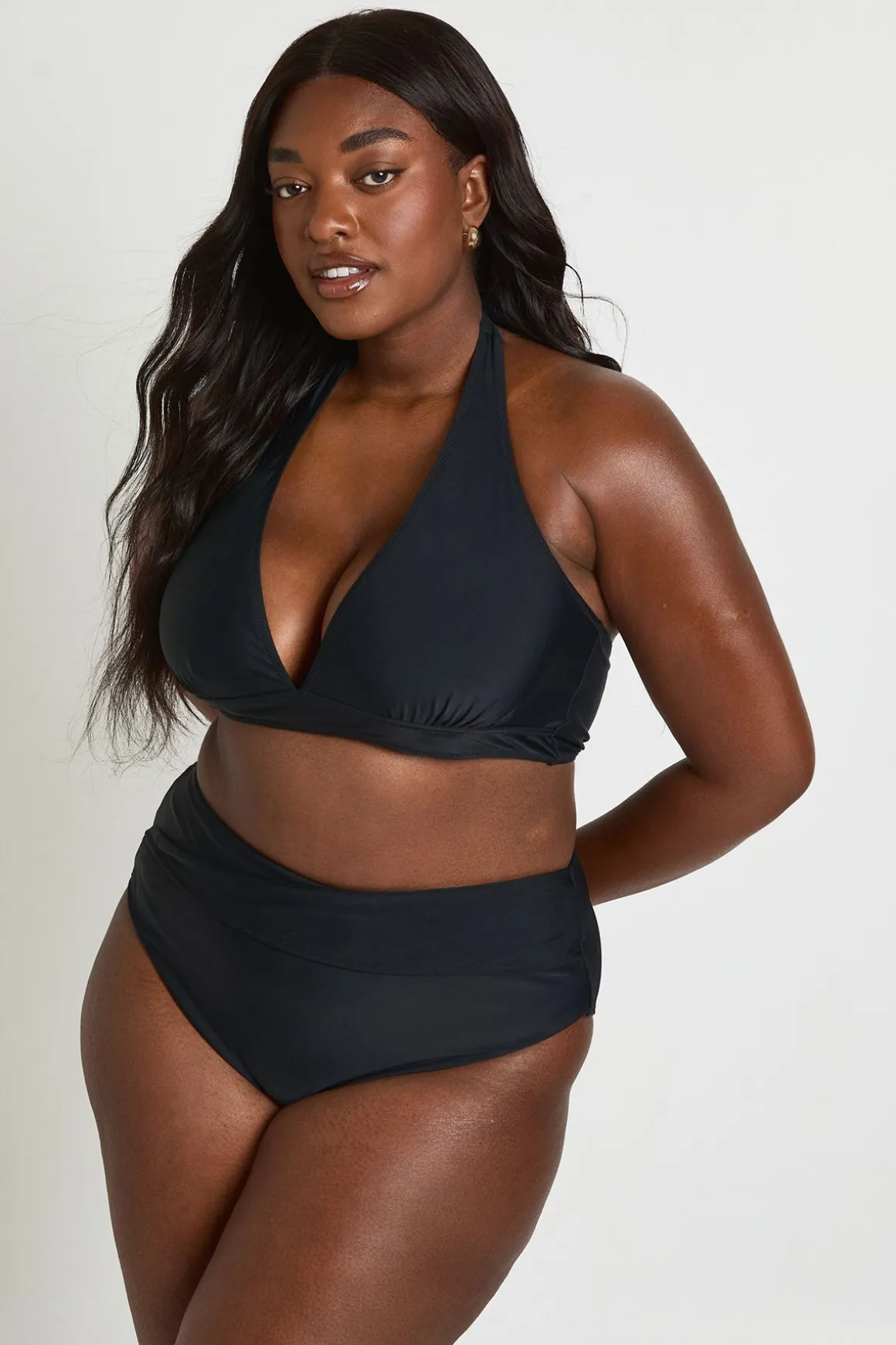 Bas De Bikini Grande Taille Taille Haute Effet Ventre Plat Avec Détail Cache-cœur