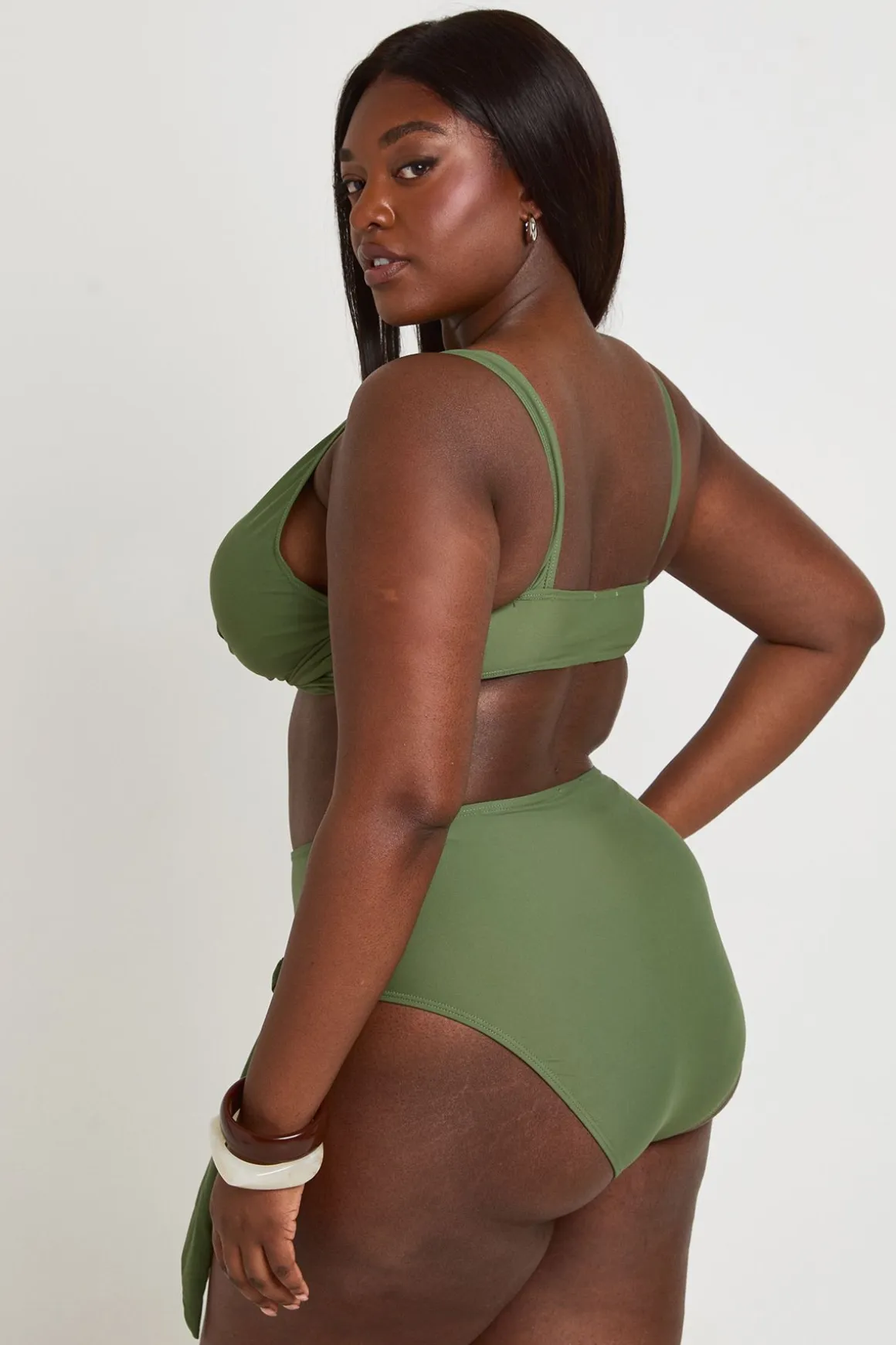 Bas De Bikini Grande Taille Taille Haute Froncé Avec Effet Ventre Plat