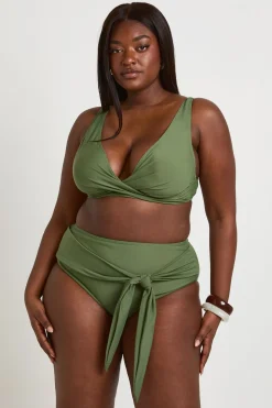 Bas De Bikini Grande Taille Taille Haute Froncé Avec Effet Ventre Plat