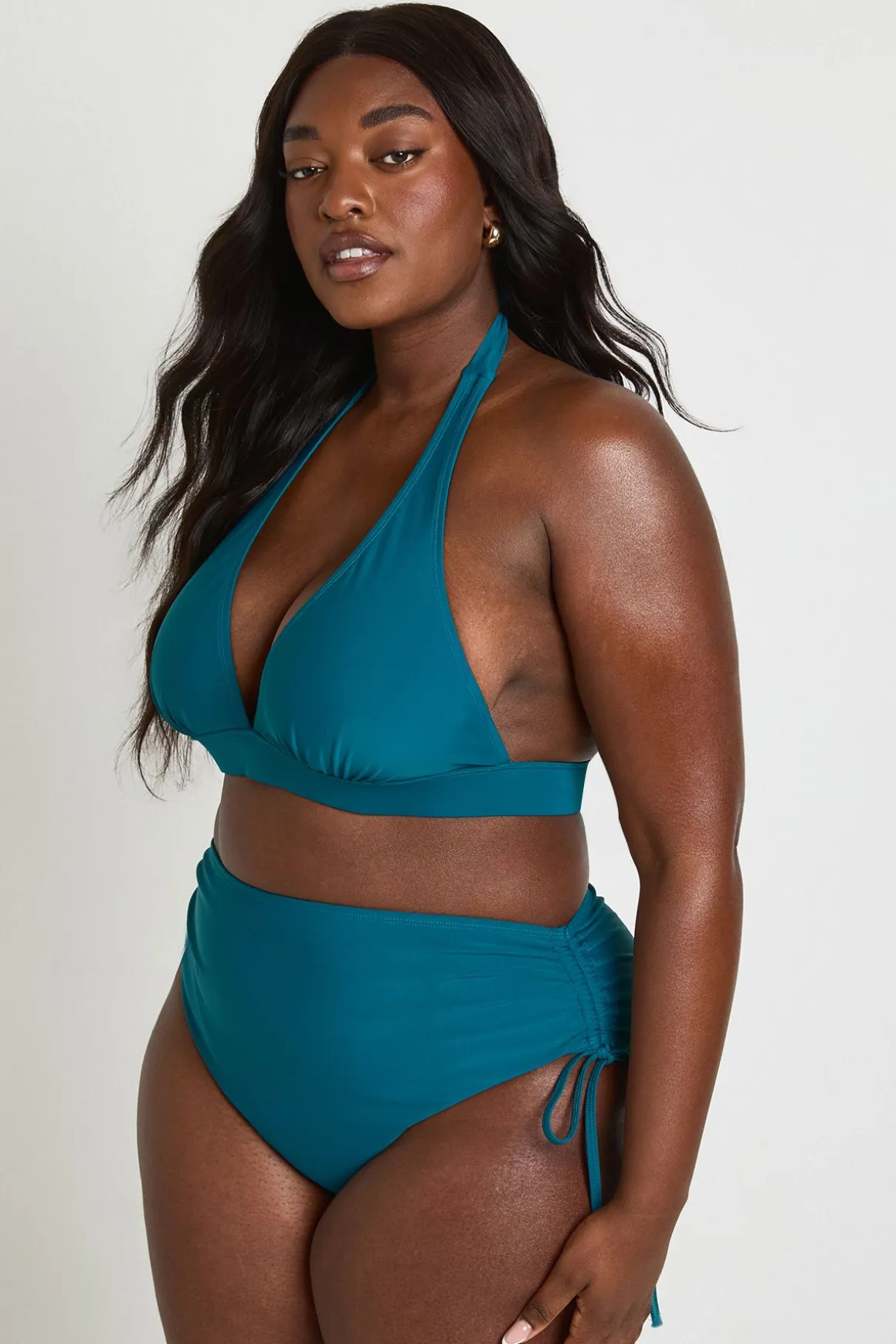 Bas De Bikini Grande Taille Taille Haute Froncé Avec Effet Ventre Plat