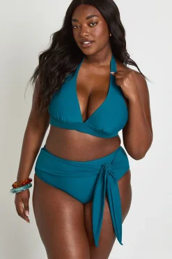 Bas De Bikini Grande Taille Taille Haute Avec Détail Drapé Et Effet Ventre Plat