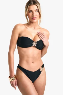 boohoo Bas de bikini High Leg à détail de ferrures dorées Pearl Flower<Femme Maillots De Bain|Tenues De Plage
