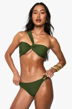 Bas de bikini hipster asymétriques à encolure halterneck en satin premium