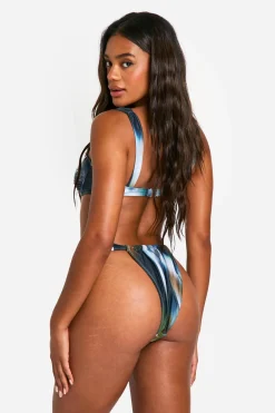 Bas de Bikini à Imprimé Flou et Ruché