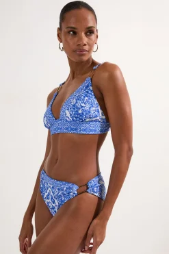 Bas de bikini à imprimé foulard bleu
