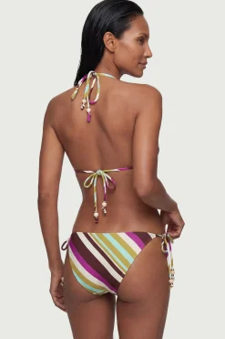Bas De Bikini À Imprimé Rayures Diagonales Avec Détail De Perles