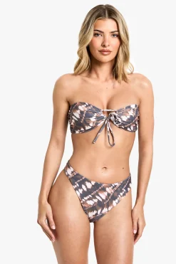 Bas de bikini à jambe haute, imprimé tie dye et détail en V