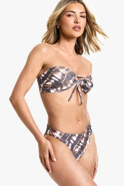 Bas de bikini à jambe haute, imprimé tie dye et détail en V