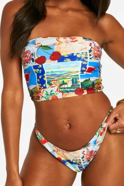 Bas de bikini à jambes hautes imprimé carte postale