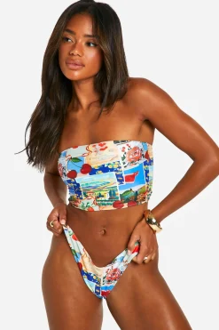 Bas de bikini à jambes hautes imprimé carte postale