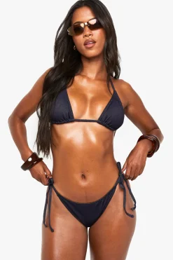 Bas de bikini look denim avec liens latéraux