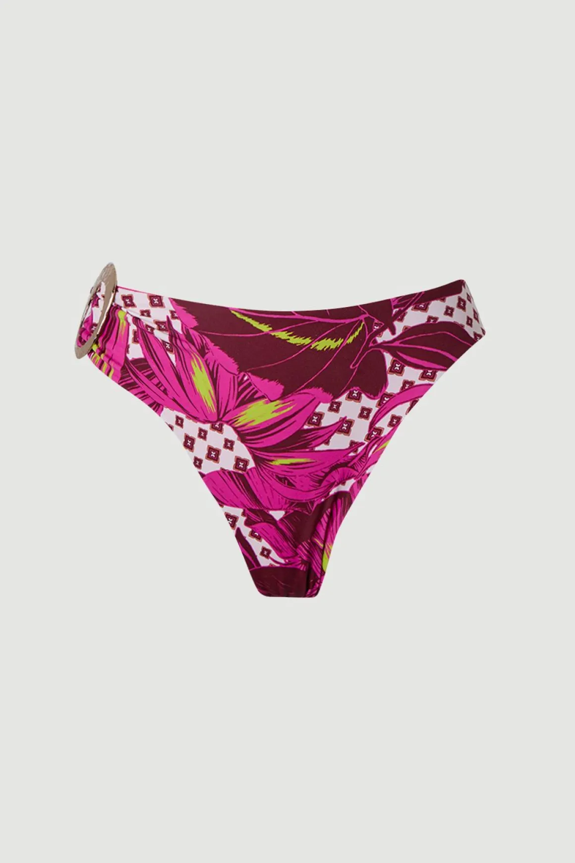 Bas de Bikini à Motif Tropical avec Détails de Finition Métallique