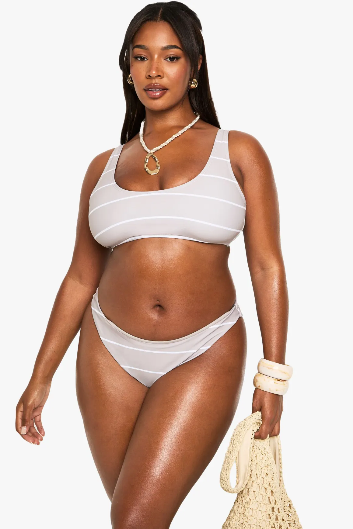 Bas De Bikini Rayé Essentials Grande Taille