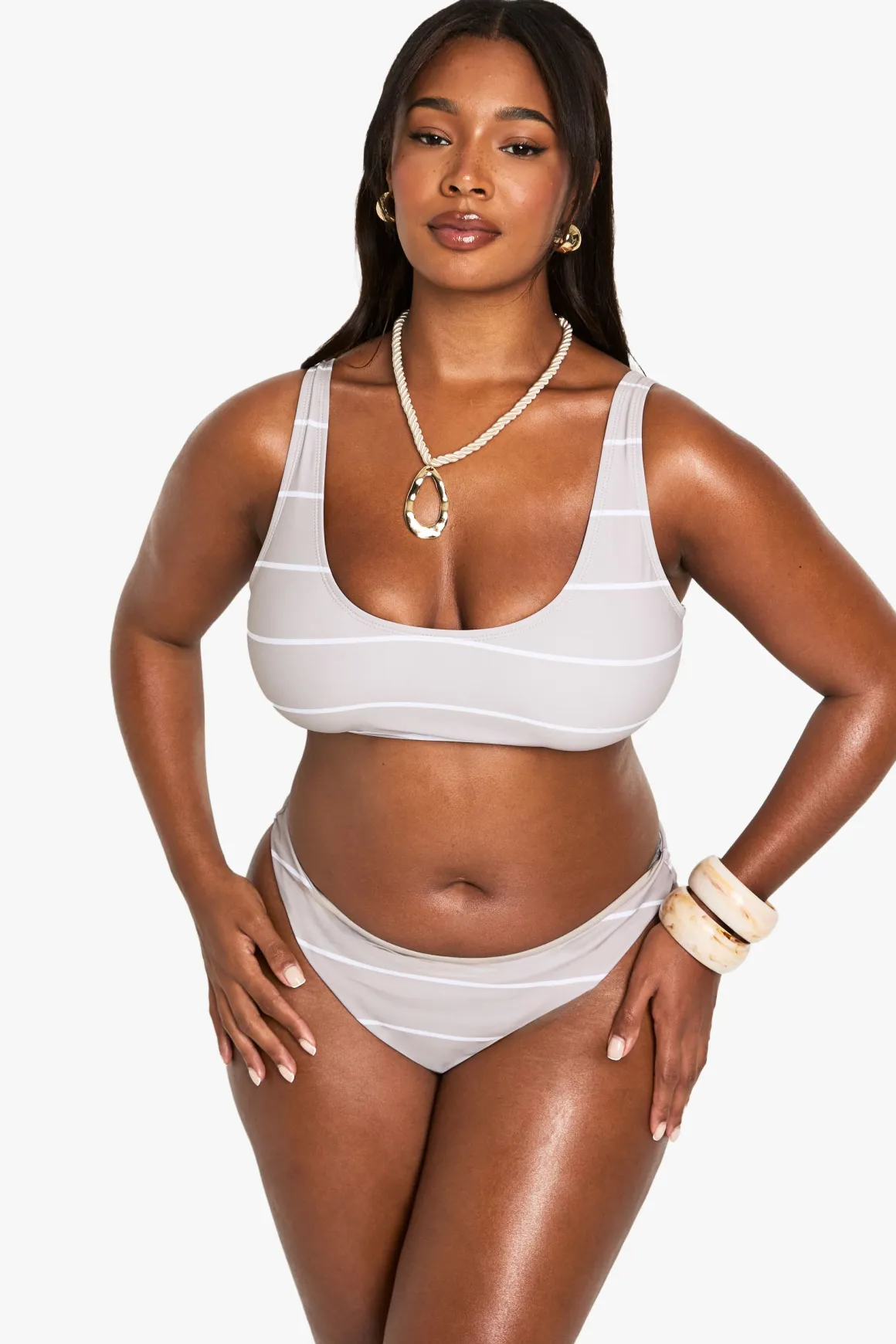 Bas De Bikini Rayé Essentials Grande Taille
