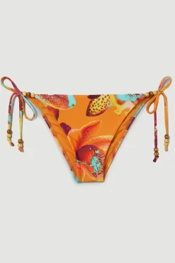 Bas De Bikini Réversible À Imprimé Floral Photographique Avec Détail De Perles