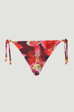 Bas de Bikini Réversible à Motif Floral Photographique avec Détail de Perles