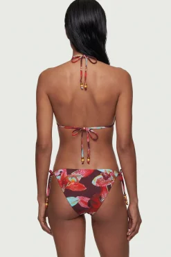 Bas de Bikini Réversible à Motif Floral Photographique avec Détail de Perles