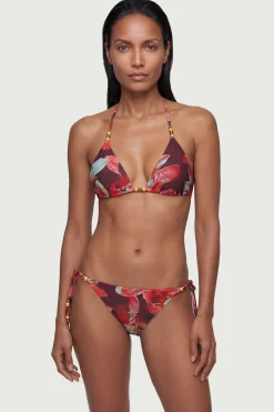 Bas de Bikini Réversible à Motif Floral Photographique avec Détail de Perles