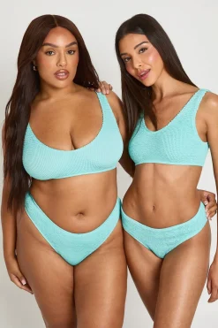 boohoo Bas De Bikini String Taille Unique En Tissu Crinkle Avec Décolleté En V<Femme Maillots De Bain|Tenues De Plage