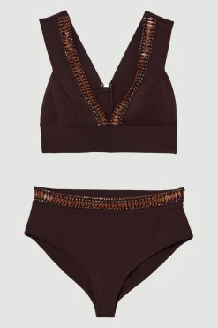 Bas de bikini taille haute avec garniture embellie effet bandage