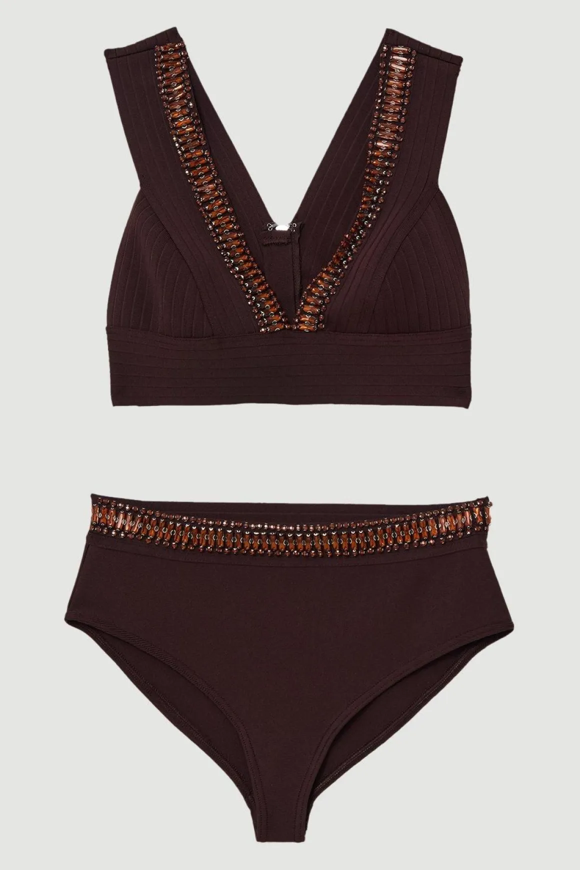 Bas de bikini taille haute avec garniture embellie effet bandage