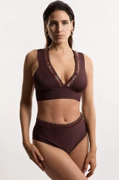Bas de bikini taille haute avec garniture embellie effet bandage