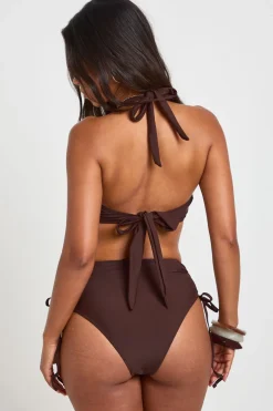 boohoo Bas De Bikini Taille Haute Froncé À Effet Ventre Plat<Femme Looks Chocolat|Tenues De Plage