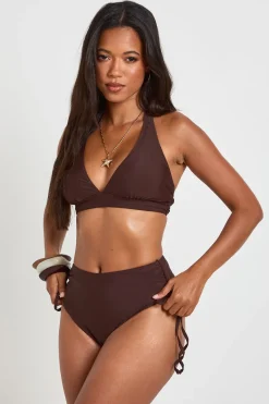 boohoo Bas De Bikini Taille Haute Froncé À Effet Ventre Plat<Femme Looks Chocolat|Tenues De Plage