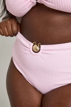 Bas De Bikini Taille Haute Grande Taille Avec Détail Coquillage Et Tissu Gaufré