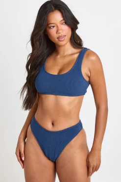 Bas De Bikini Taille Haute Texturé Coupe Échancrée