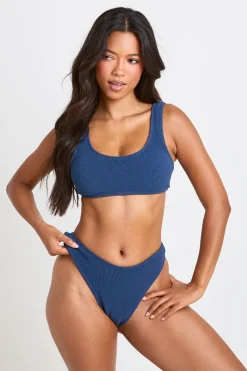 Bas De Bikini Taille Haute Texturé Coupe Échancrée