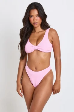 Bas De Bikini Taille Haute Texturé À Coupe Échancrée