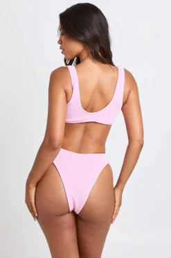 Bas De Bikini Taille Haute Texturé À Coupe Échancrée