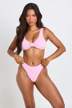 Bas De Bikini Taille Haute Texturé À Coupe Échancrée