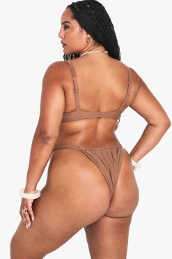 boohoo Bas De Bikini Tanga Froncé Avec Ornement Coquillage Grande Taille<Femme Maillots De Bain