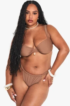 boohoo Bas De Bikini Tanga Froncé Avec Ornement Coquillage Grande Taille<Femme Maillots De Bain
