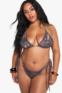 boohoo Bas de bikini triangle grande taille à imprimé synthétique avec nouettes latérales<Femme Maillots De Bain|Tenues De Plage