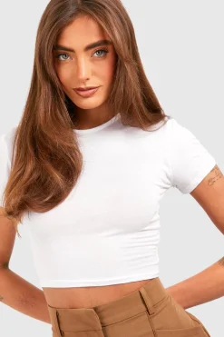 boohoo Basic Crop Top Basique à Manches Courtes et Col Rond<Femme Basiques|Tops