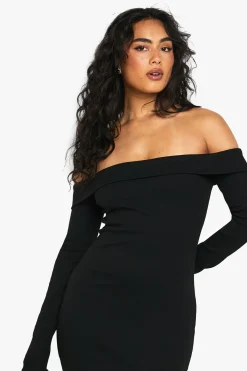 boohoo Basic Rib Bardot Maxi<Femme Basiques|Robes À Manches Longues