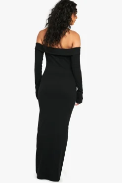 boohoo Basic Rib Bardot Maxi<Femme Basiques|Robes À Manches Longues