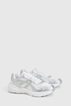 boohoo Baskets dad chunky sportives à bande métallique contrastée< Baskets