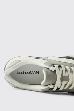 boohooMAN Baskets Running À Empiècements En Mesh Contrastés<Homme Baskets Et Baskets Montantes