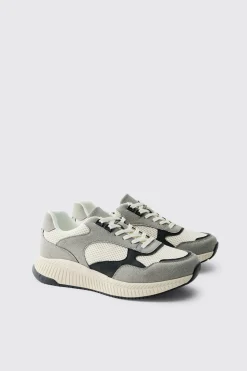 boohooMAN Baskets Running À Empiècements En Mesh Contrastés<Homme Baskets Et Baskets Montantes
