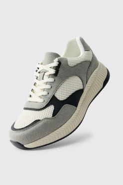 boohooMAN Baskets Running À Empiècements En Mesh Contrastés<Homme Baskets Et Baskets Montantes