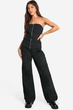 boohoo Belted Bandeau Utility Woven Top<Femme Tops